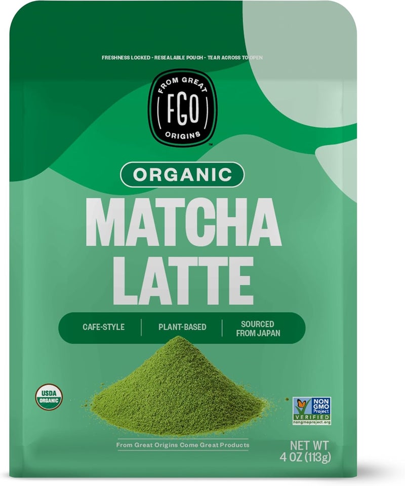 FGO Organic Matcha Latte Powder - 16 Ounce Resealable Bag - Image 1